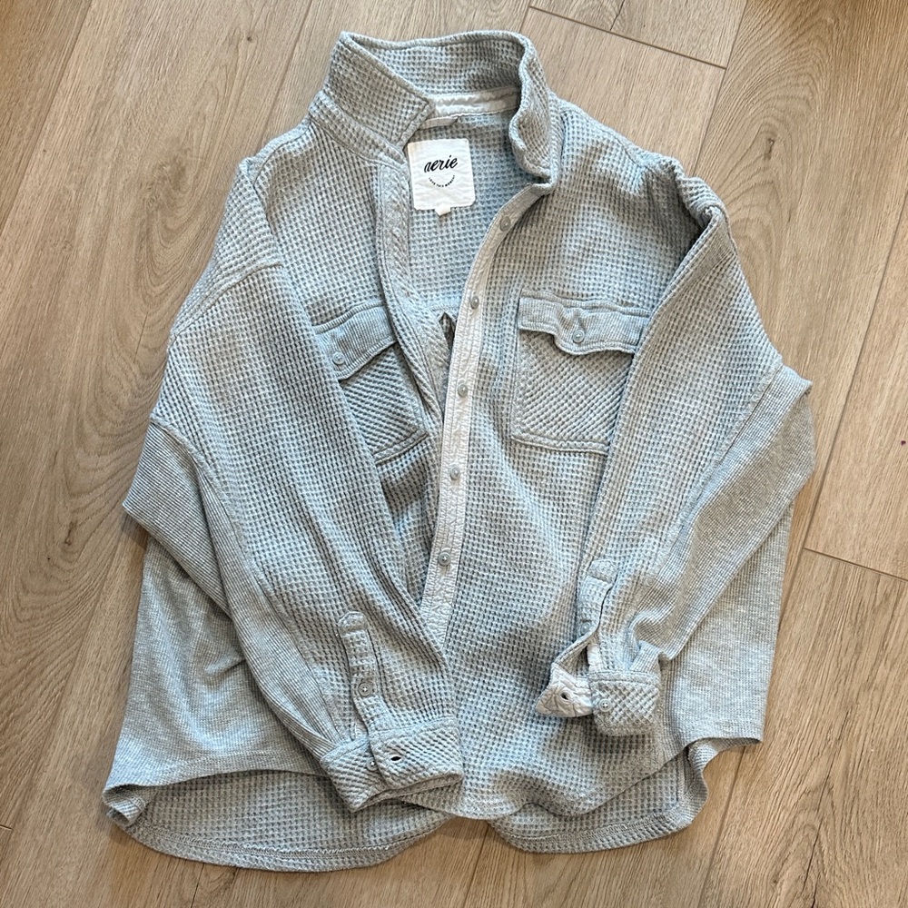 Aerie Gray Waffle Knit Top